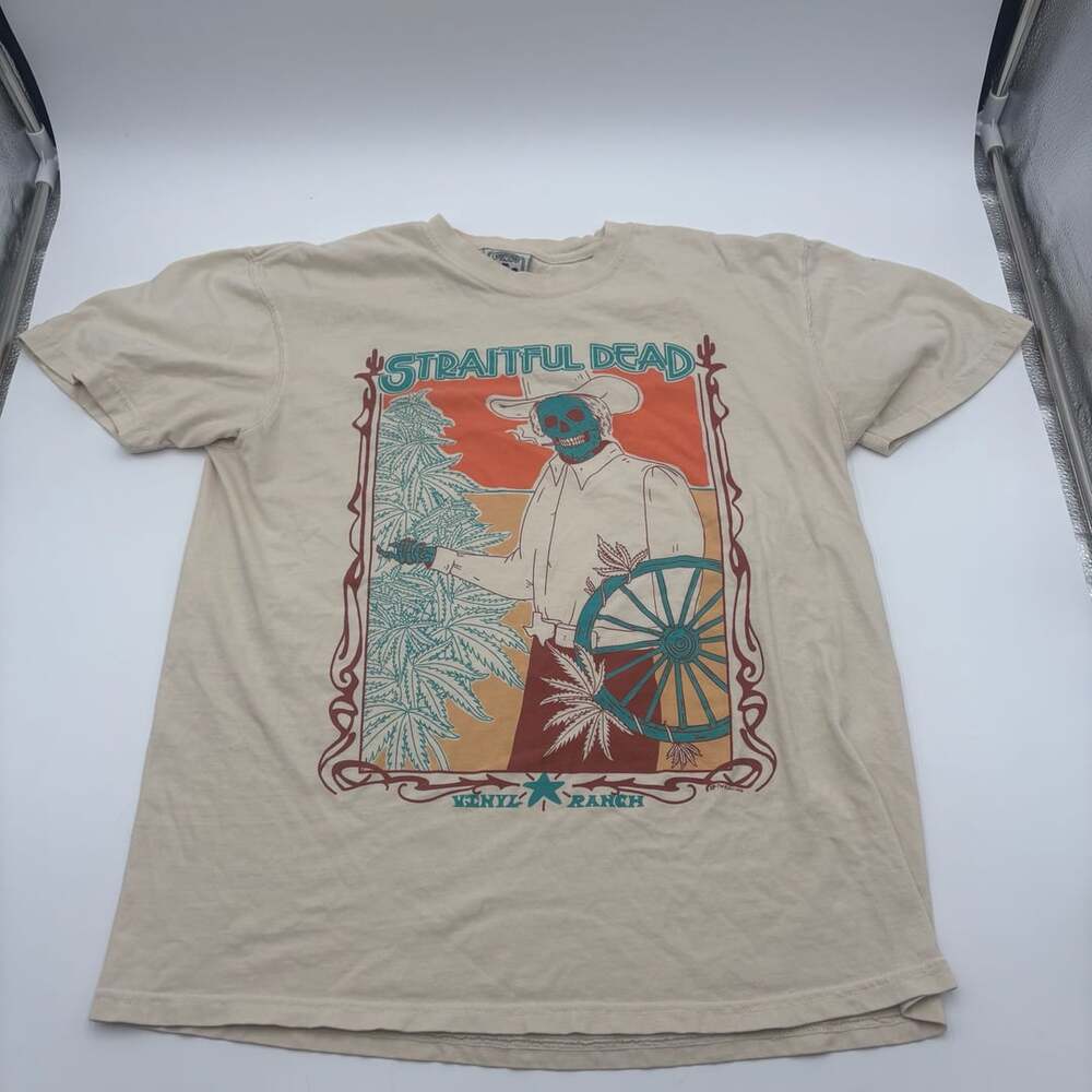 Vinyl Ranch Straitful Dead T-Shirt Size M Cream Graphic Tee